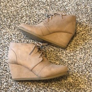 Tan wedge booties